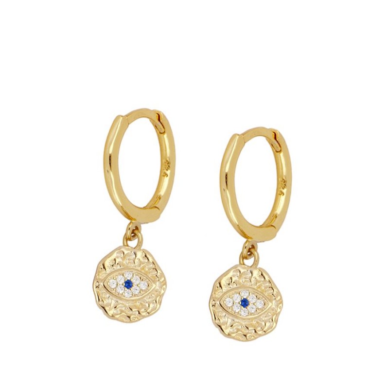 Pendientes Plata Aro Medalla Ojo Gold