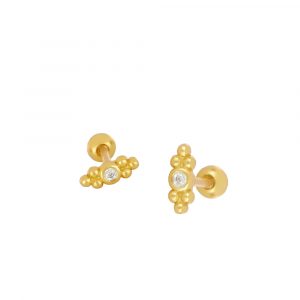 Piercing Plata 6 Bolitas y Circonita Gold
