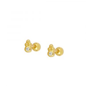 Piercing Plata 3 Bolitas y Circonita Gold