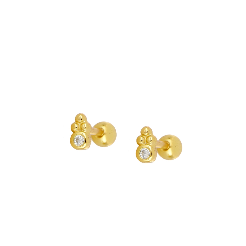 Piercing Plata 3 Bolitas y Circonita Gold