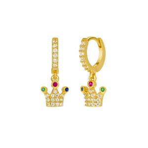 Pendientes Aro Plata Corona Dorada D02401AS