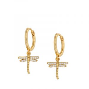 Pendientes Plata Aro Libelula Circonitas Gold