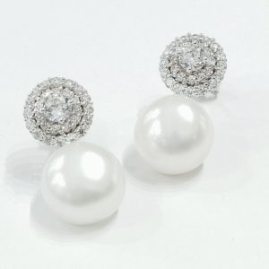 Pendientes Oro Blanco Roseta y Perla