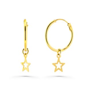 Pendientes en Oro de 18k Aro con Estrella Calada