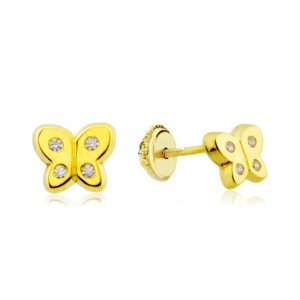 Pendientes Rosca Oro 18k Mariposa 4 Circonitas