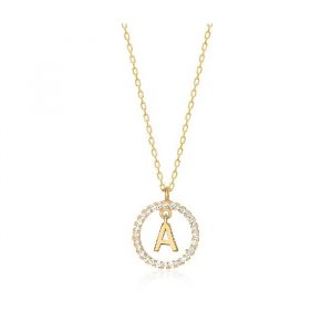 Collar Plata Inicial Circulo Brillante Gold