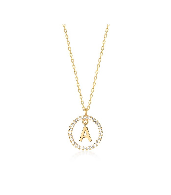 Collar Plata Inicial Circulo Brillante Gold