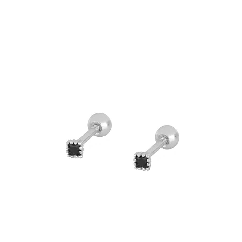 Piercing Plata Cuadrado Circonita Negra