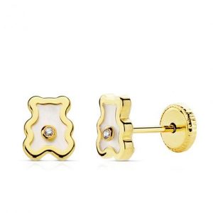 Pendientes Oro Amarillo Oso Nacar