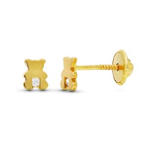 Pendientes Oro amarillo Oso Circonita