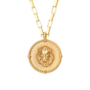 Collar Acero Dorado Medalla  León