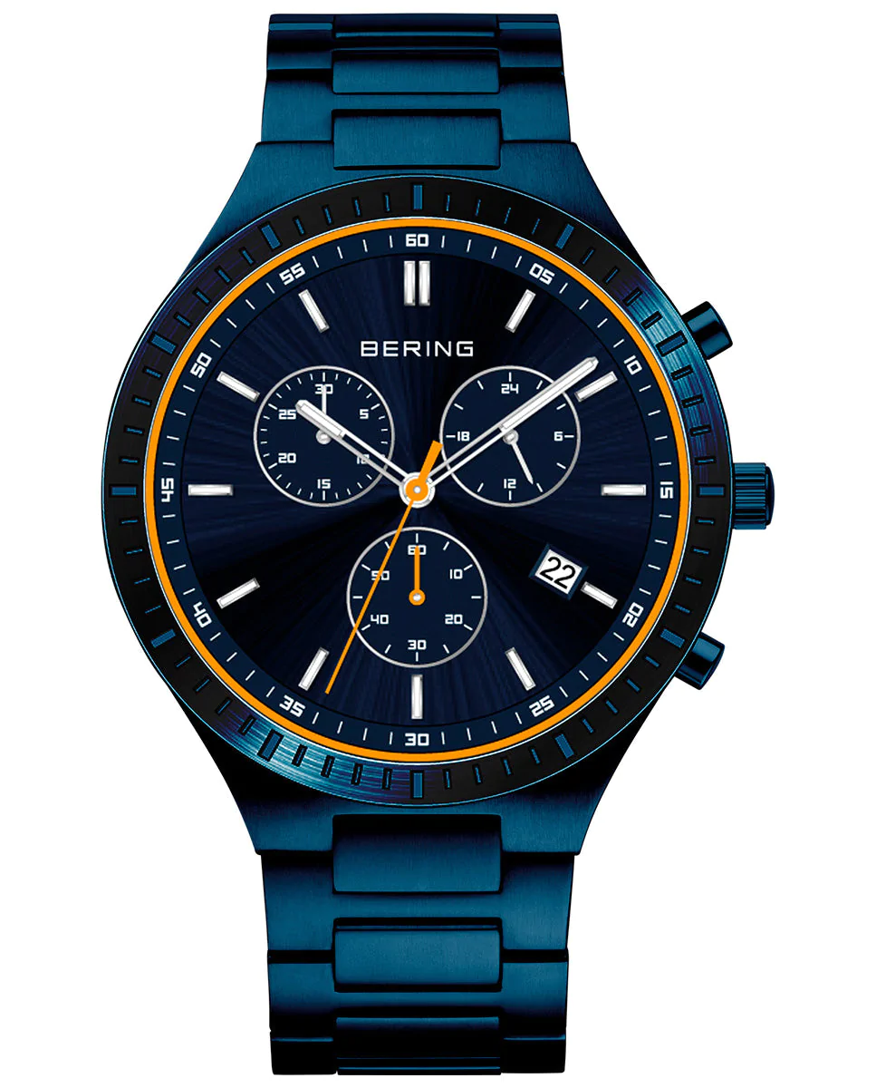 Reloj Bering Cronografo Esfera Negra y Brazalete Azul 11743-797
