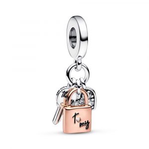 Charm Colgante Triple LLave, Candado y Corazón en Dos Tonos 782506C01