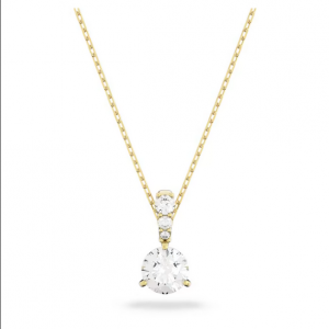 Colgante Solitaire Talla redonda, Blanco, Baño tono oro 5511557