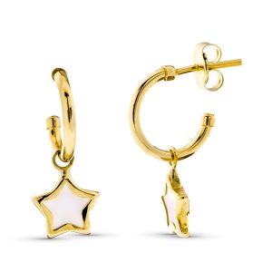 Pendientes Oro 18k Semi Aro con Estrella Nácar