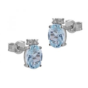 Pendientes Oro Blanco Aguamarina y Diamantes GEA-113-004-UU