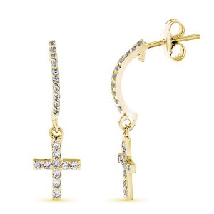 Pendientes Oro 18k Semiaro de 12mm y Cruz con Circonitas