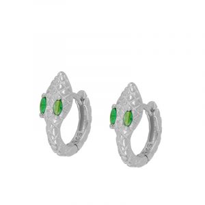 Pendientes Plata Aro Serpiente Ojos Verdes