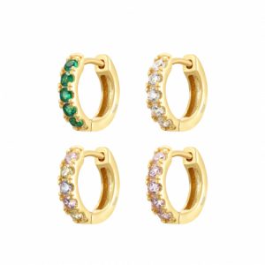 Pendientes Plata Aro Circonitas 10mm Gold