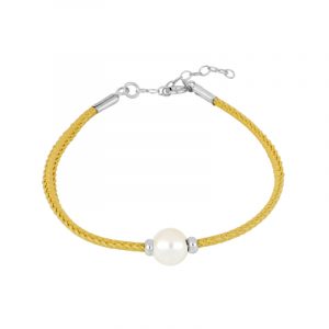Pulsera en Plata Cordón Beige y Perla