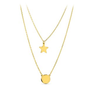 Gargantilla Oro Amarillo Doble Cadena y Colgantes