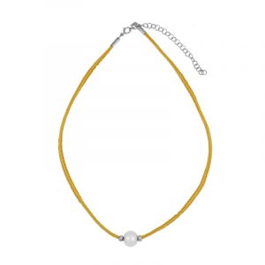 Collar en Plata Cordón Beige y Perla