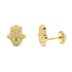 Pendientes Oro Amarillo Mano de Fátima