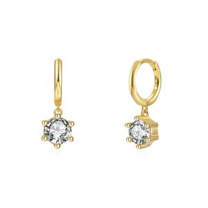 Pendientes Plata Aro y Circonita 6 Garras Gold