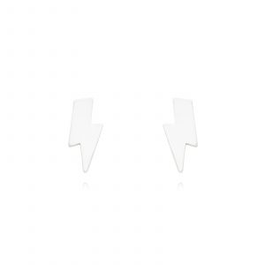 Pendientes Plata Rayo Mini con Esmalte Blanco