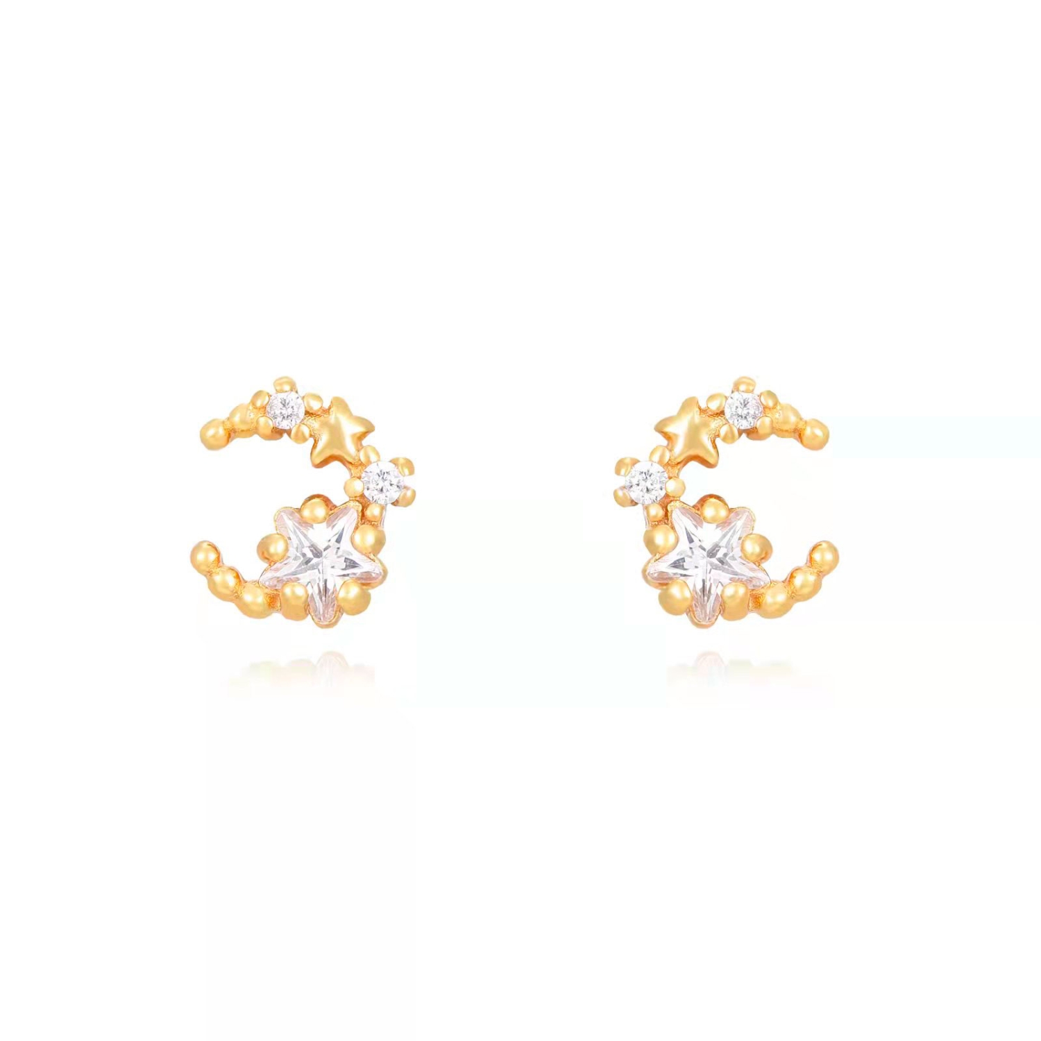 Pendientes Plata Luna de Estrellas Gold