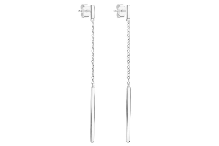 Pendientes Plata Largo Barras con Cadenita