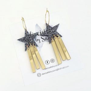 Pendientes Aro Estrella Fugaz Negro Dorado