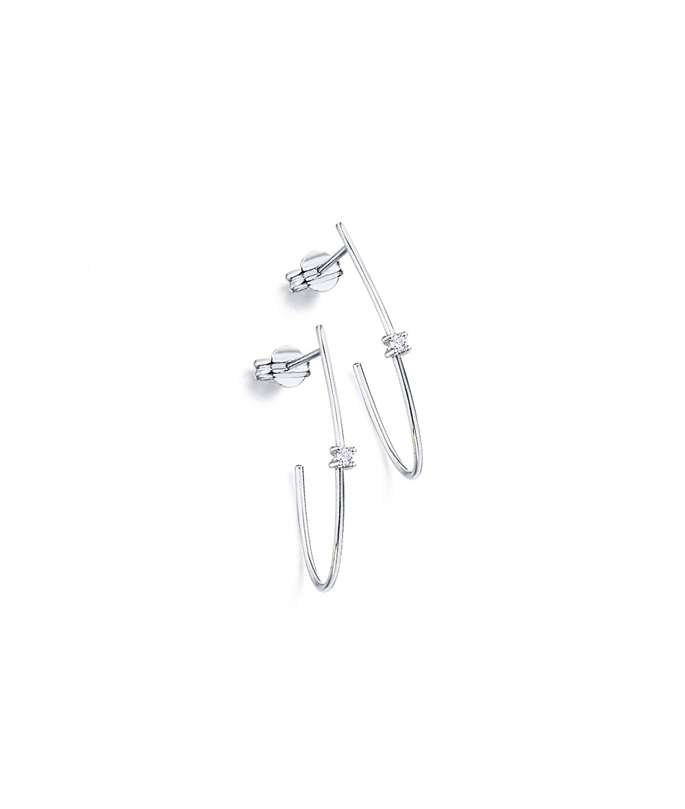 Pendientes Aro Oro Blanco Alargado Brillante GB098OB