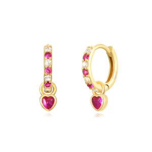 Pendientes Aro circonitas y Colgante Corazón Rojo