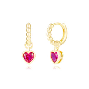 Pendientes Plata Aro Bolitas Corazón Rojo Gold