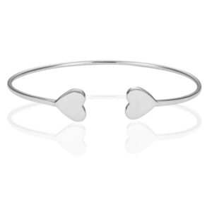Pulsera Plata Abierta Corazones