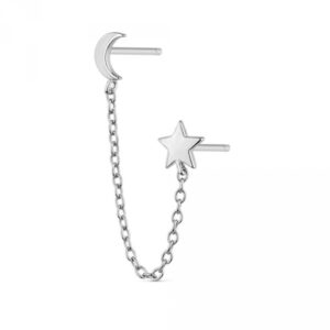 Pendiente Plata Cadena con luna y Estrella