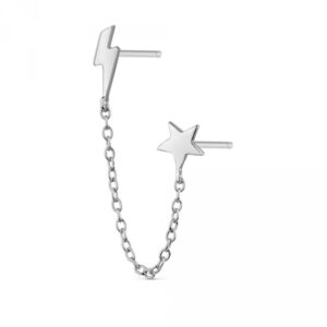 Pendiente Plata Cadena con Rayo y Estrella