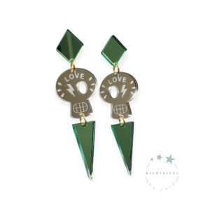 Pendientes Skull Pincho Verde Plata