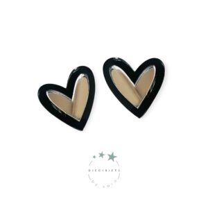 Pendientes Doble Corazón Negro Plata