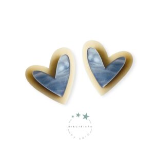 Pendientes Doble Corazón Azul Beige