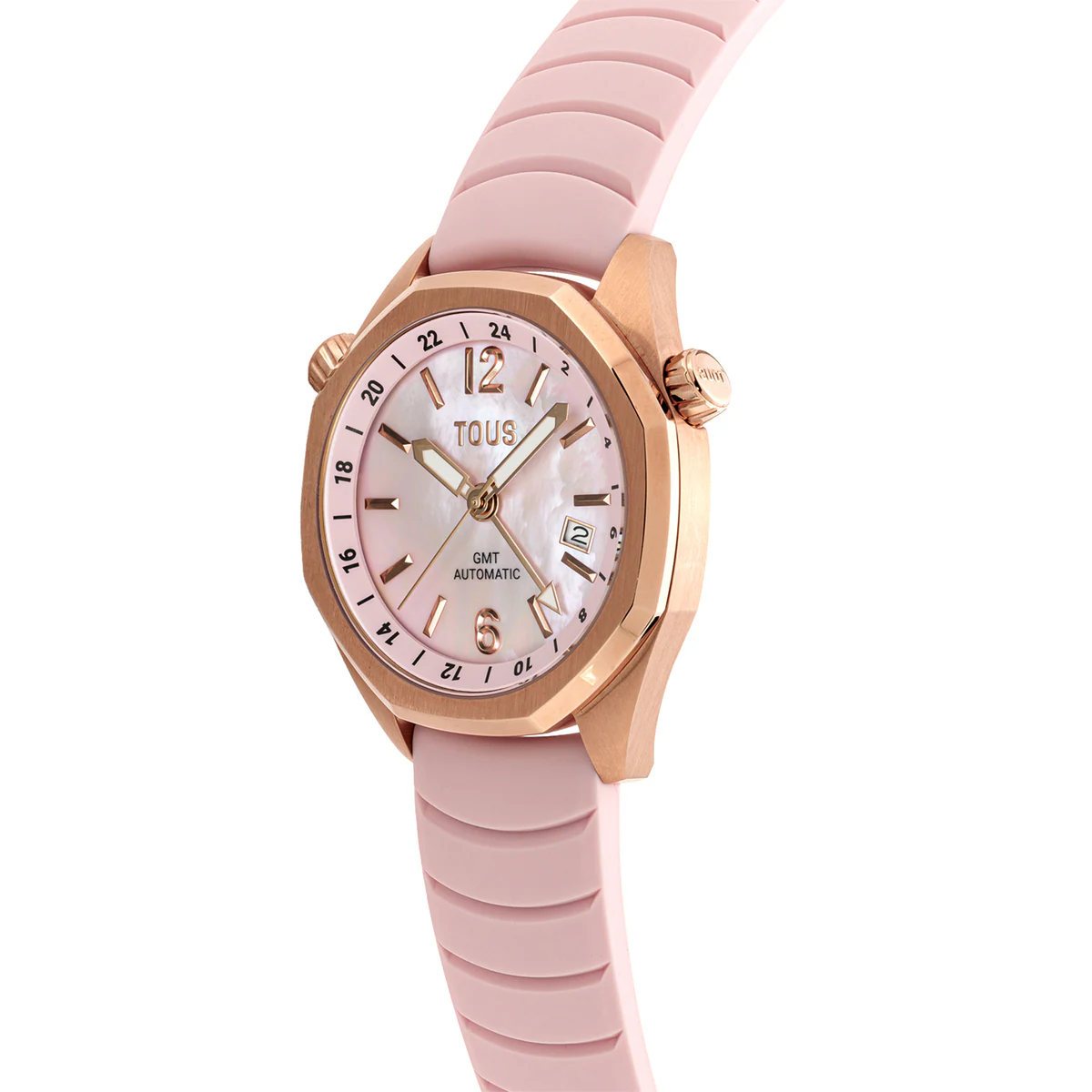 Reloj gmt automático con correa de silicona rosa, caja de acero IPRG rosa y esfera de nácar TOUS Now 3000133800 - Imagen 2