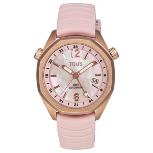 Reloj gmt automático con correa de silicona rosa, caja de acero IPRG rosa y esfera de nácar TOUS Now 3000133800
