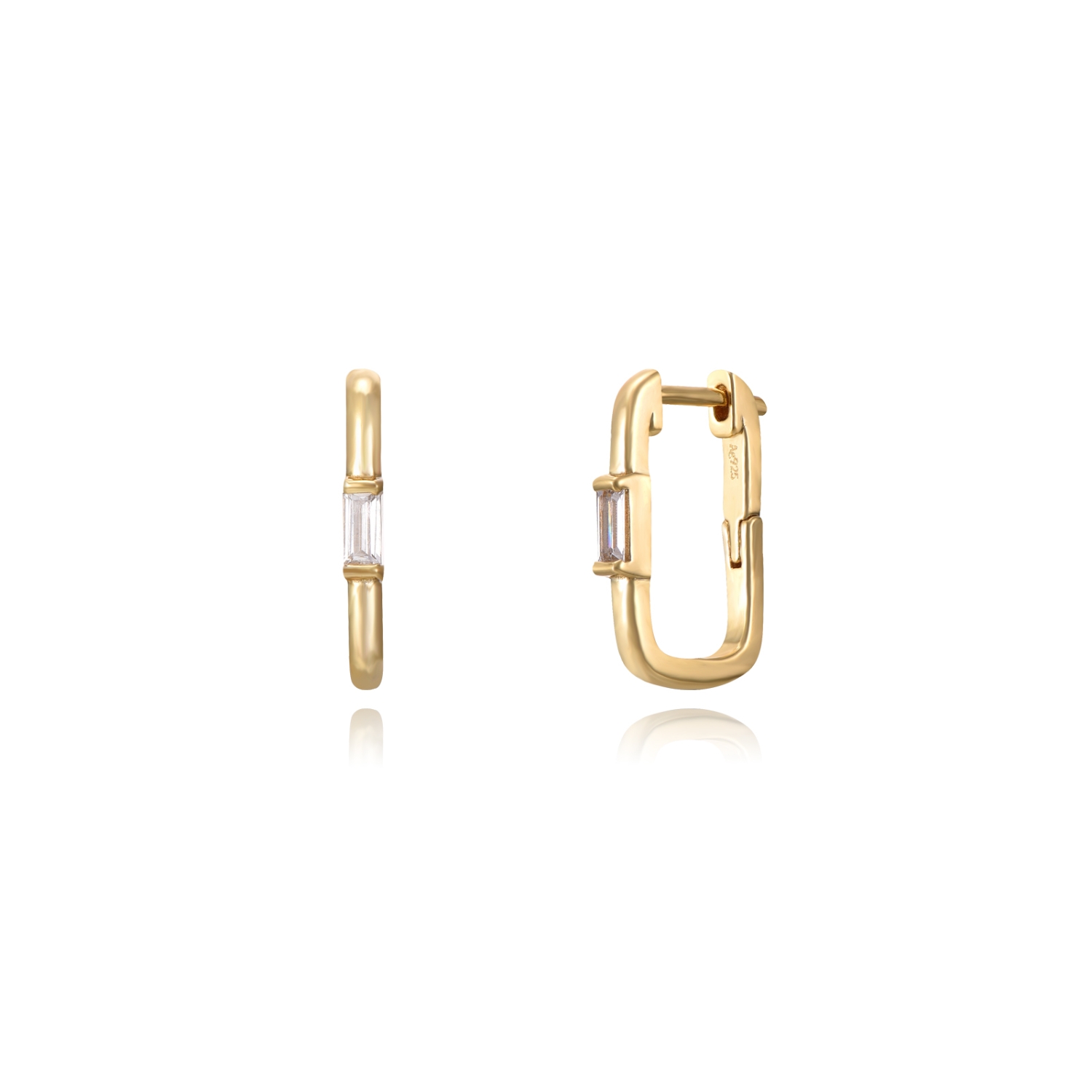 Pendientes Plata Rectangulares con Baguette Gold