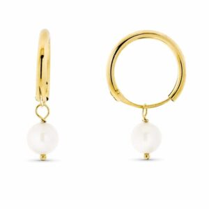 Pendientes Aro Oro Amarillo Aro Colgante Perla