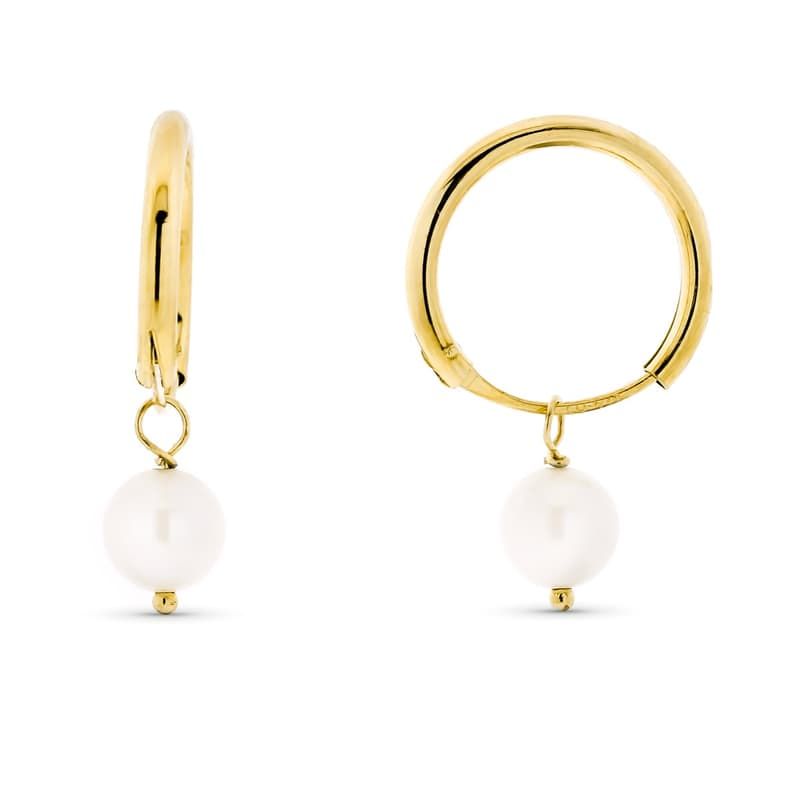 Pendientes Aro Oro Amarillo Aro Colgante Perla