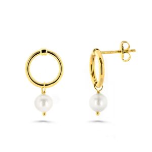 Pendientes Oro Amarillo Aro y Perla