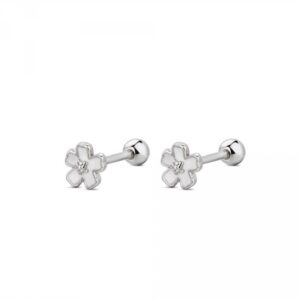 Piercing Plata Flor con Esmalte Blanco