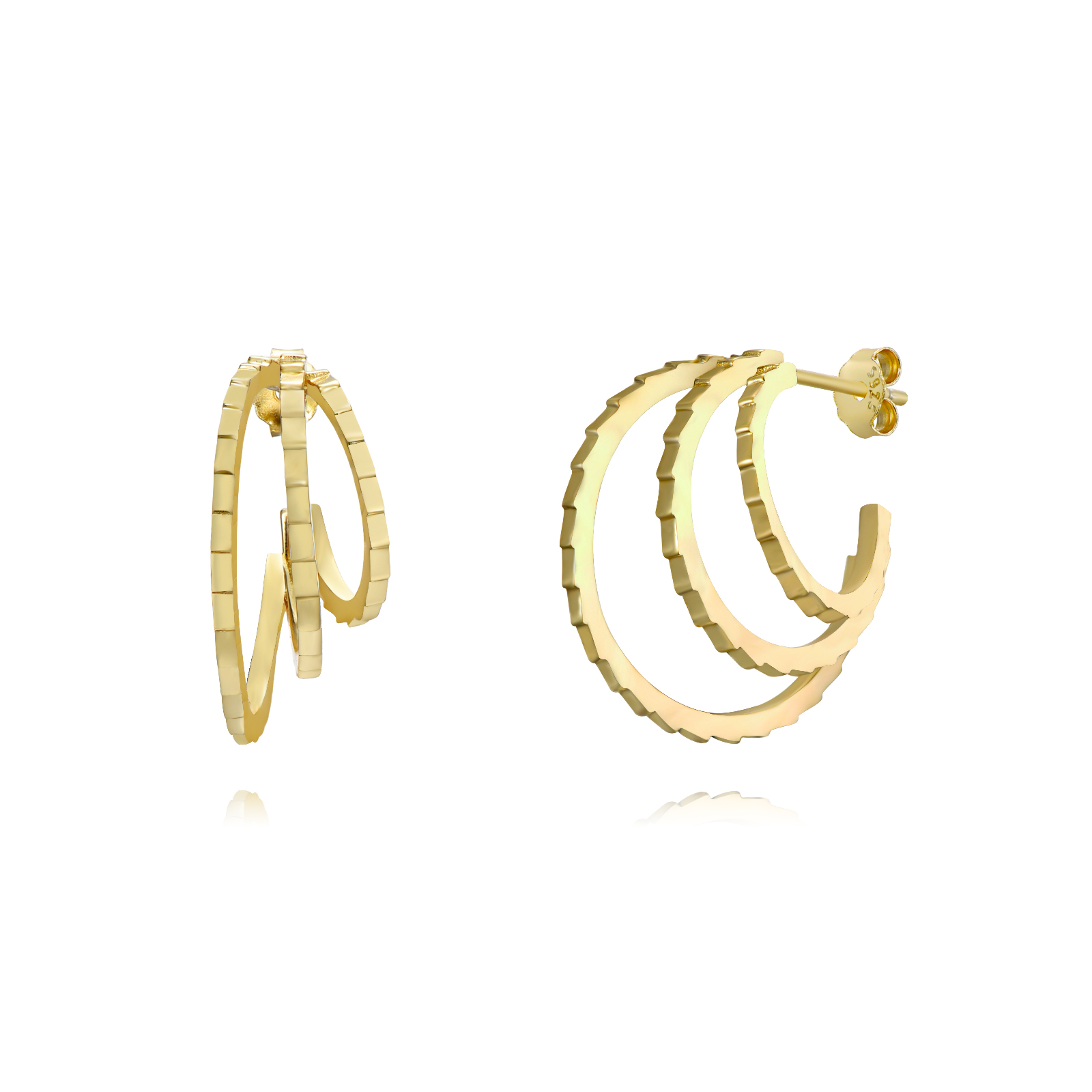 Pendientes Triple Aro Diamantado 20mm Gold