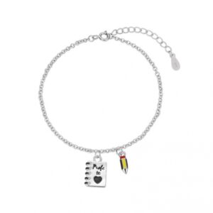 Pulsera Plata Profe Libreta y Lápiz